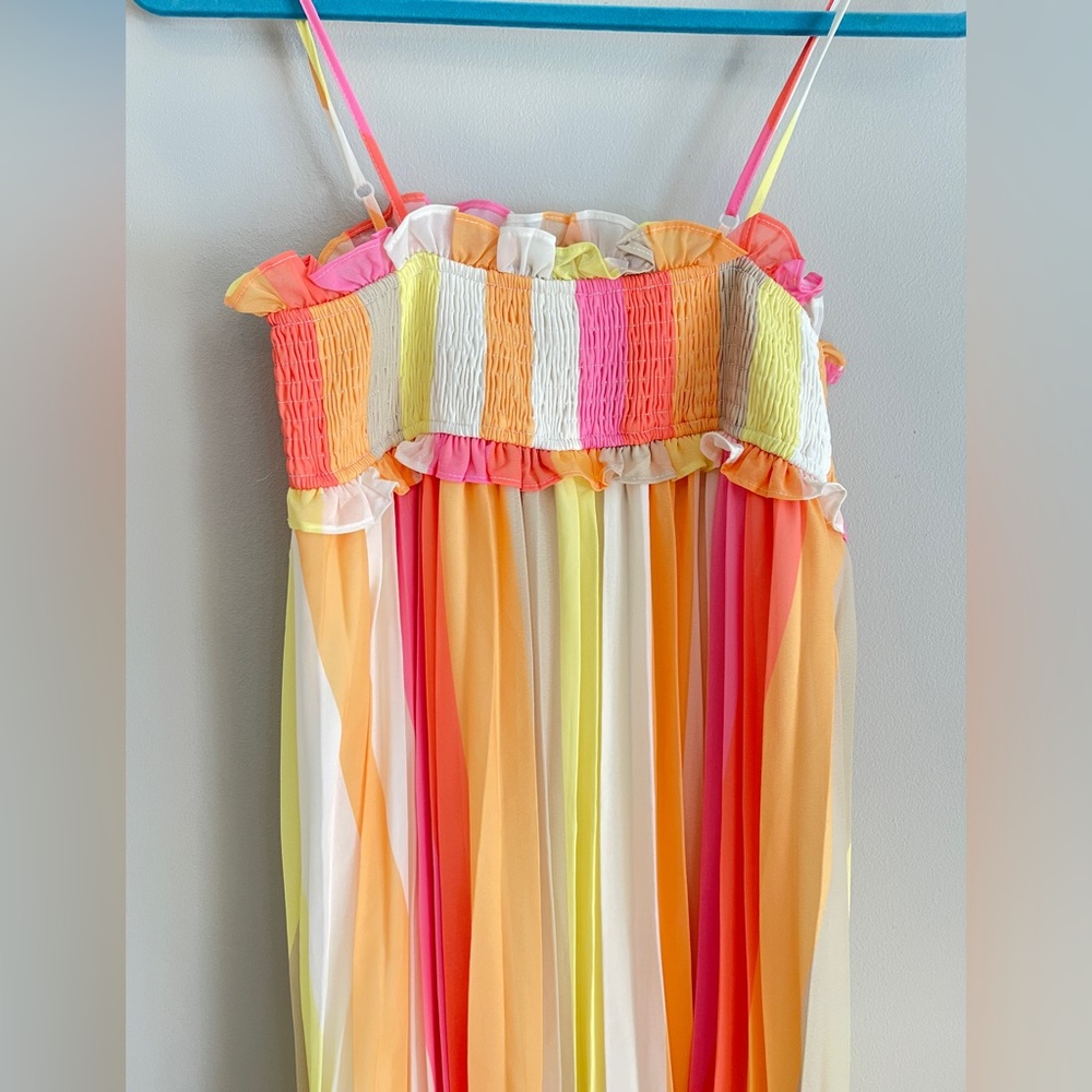Vici Maxi Dress in Neon Pink, Orange, Yellow & White